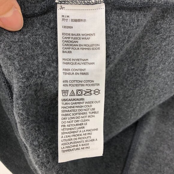 Eddie Bauer Heathered Charcoal/Dark grey Camp Fleece Wrap Cardigan Sweater M - Picture 9 of 16